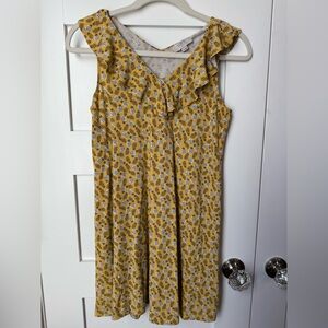 LOFT Outlet Yellow Pineapple Ruffle V-Neck Dress size SP